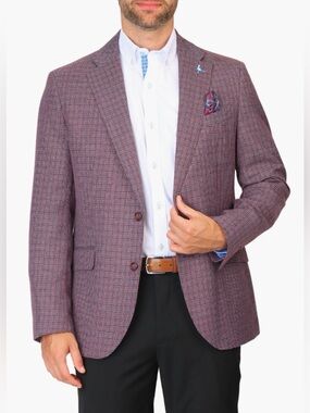 Tailorbyrd Mens Merlot Houndstooth Blazer 38R Sport Coat Suit Jacket NWT